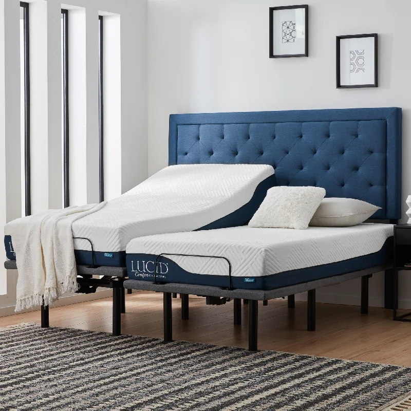 Hybrid mattresses combining foam and innerspring technologyLucid Comfort Collection 10-inch Gel & Aloe Vera Hybrid Mattress and Deluxe Adjustable Bed Set