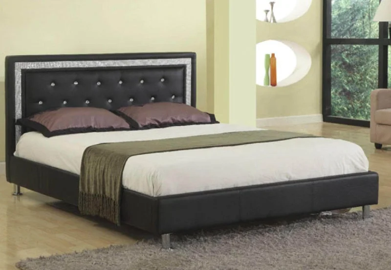 Queen - size mattresses for couples and standard bedroomsRhinestone Jewels Black PU Bed