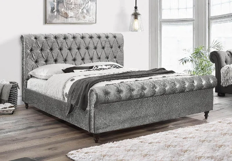 Wool - filled mattresses for natural insulation and moisture - wickingVelvet Fabric Grey Bed