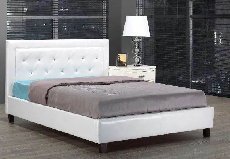 Innerspring mattresses with coil counts for supportWhite PU Bed With Rhinestone Jewels