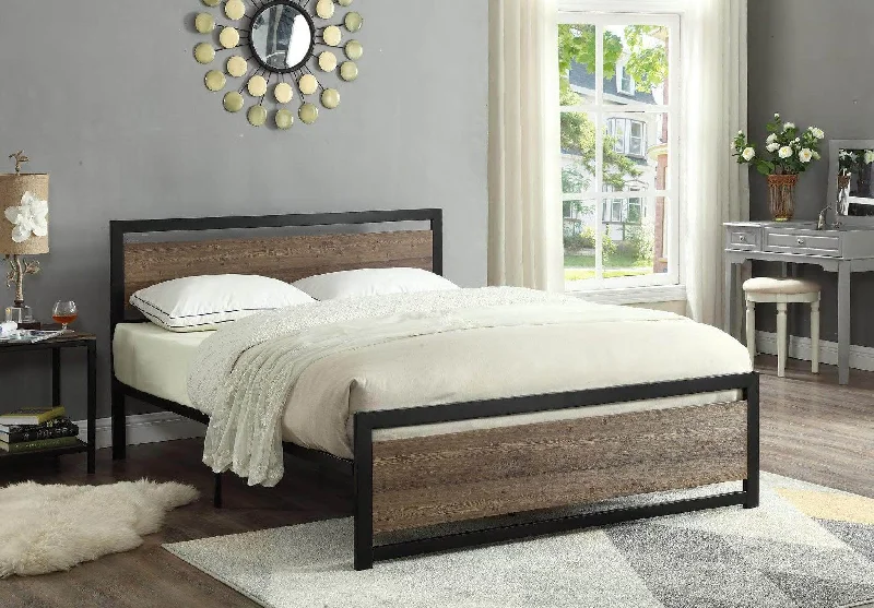 Gel - infused memory foam mattresses for cooler sleepWood Panel Bed with a Black Steel Frame